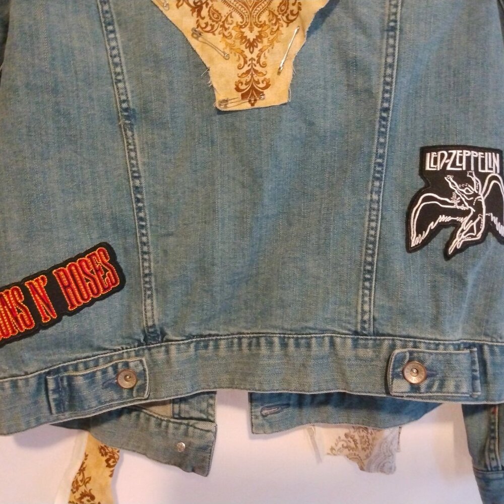 Upcycled Denim Jean Jacket XL Boho Rocker Patches Artsy Festival Mixed Media - Picture 12 of 15